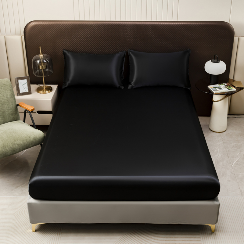 3Pcs Black Satin Fitted Sheet  - Satin Pillowcase Silk のレビューと価格