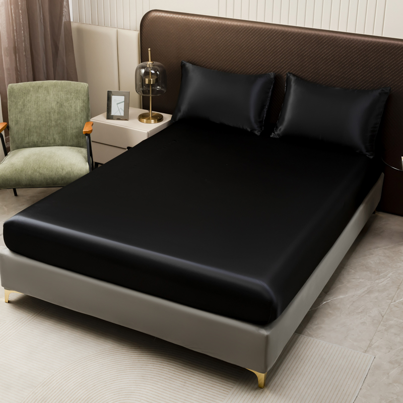 3Pcs Black Satin Fitted Sheet  - Satin Pillowcase Silk のレビューと価格