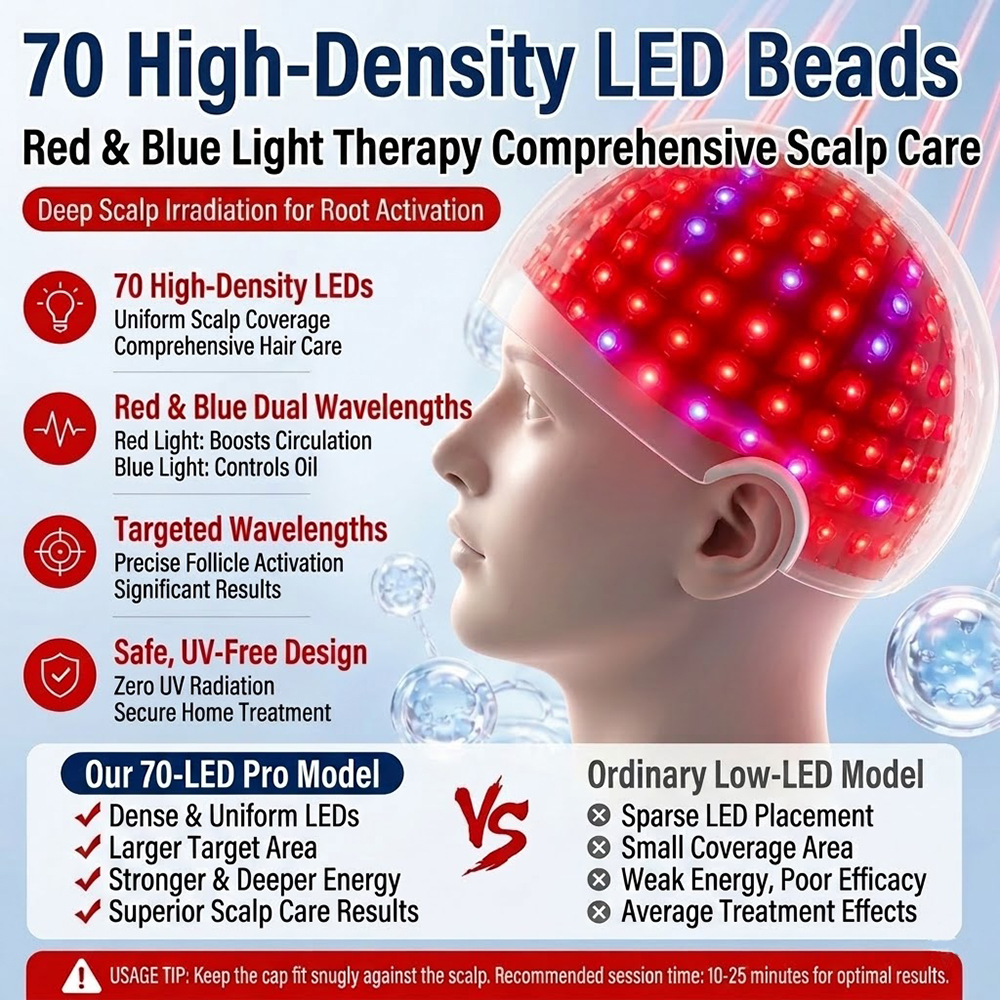 LED Hair Growth Cap Red Blue L - Hair Care Frizzy Hair のレビューと価格
