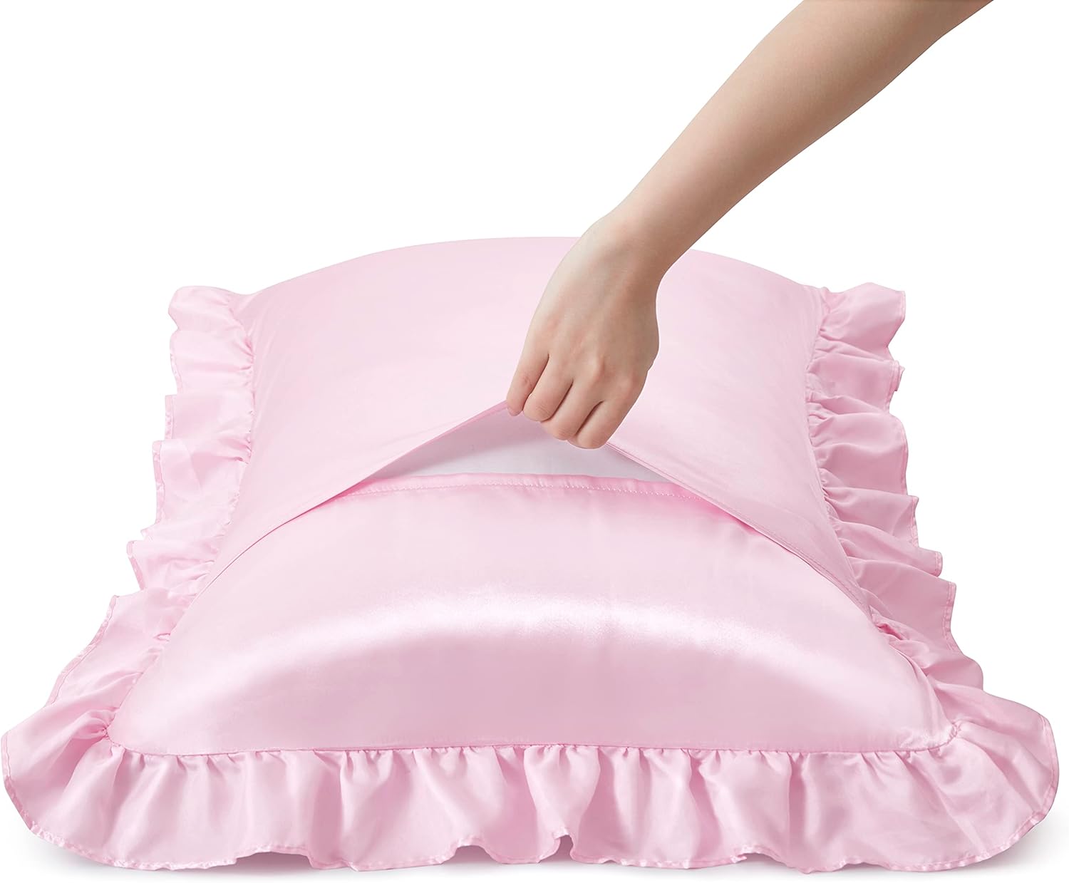 2Pcs Satin Ruffled Pillow Case - Satin Pillowcase Silk のレビューと価格